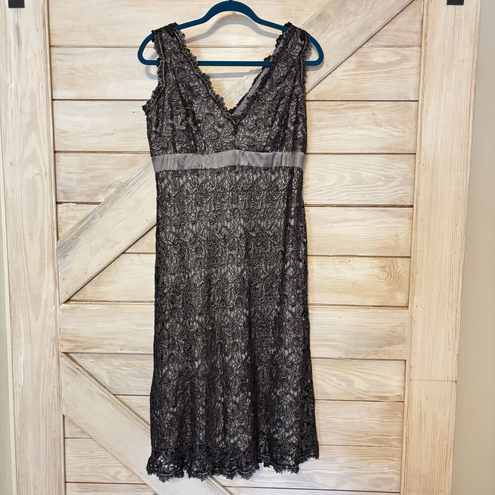 Tadashi Shoji Embroidered Lace Sheath Dress Black Metallic